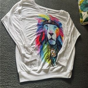 EUC Lion Print Off Shoulder Top by Electrothreads - Large